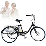EaThsalL 24 E BIK Herren Damen Zoll Klappbar Dreirad 3 Rad Elektrodreirad FüR Senioren mit Aufbewahrungskorb Lastenfahrrad für Erwachsene 150kg für Besorgungen Black