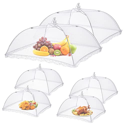 Coprivivande In Rete Pieghevoli 4 Pezzi – 32x31 Cm, Anti Mosche Per Cibo, Colori Misti, Ideali Per Picnic E Grigliate