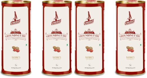 Image of Chekko Cold Pressed Groundnut Oil 2 Litre | Wood Pressed Peanut Oil | 100% Pure, Unrefined & Filtered | Kachi Ghani groundnut oil | Natural Cooking Oil for Frying & Daily Use (1 Litre*Pack of 4)