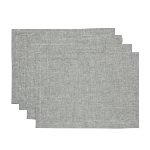 Solino Home 100% Linen Placemats Chambray Grey, Athena 14 x 19 in, Set of 4