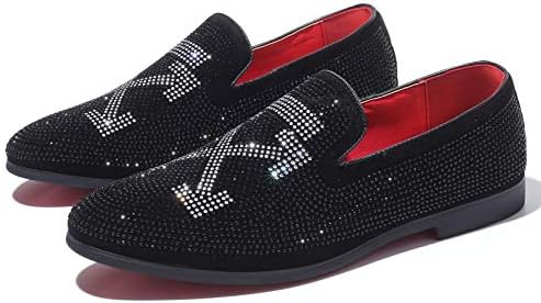Men's Vintage Fashion Rhinestone Designer Dress Loafers Slip On Shoes Classic Tuxedo Dress Shoes Black Anchor 10.5 US | Image 3