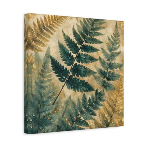 Tableau fougère nature et or 35x35 cm pour salon moderne