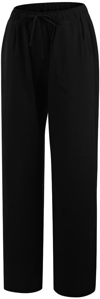 Womens Linen Pants 2026 Trendy Straight Leg Wide Leg Trousers with Drawstring for Casual Lounge Beach - Image 6