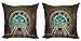 ABAKUHAUS Steampunk Lot de Housses de Coussin en 2 pièces, Fantasy Tour de l'horloge, Impression Numérique Recto-Verso Zippée, 50 cm x 50 cm, Brun pâle Turquoise