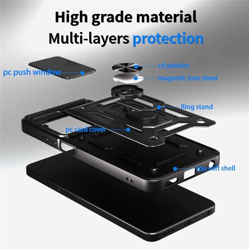Image of Casodon Shockproof Back Case Cover for Oppo K13X 5G, Shockproof Oppo K13X Back Cover, Ring Case with Kickstand and Camera Protection Shutter - Black