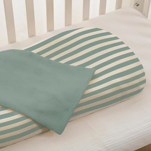 Image of guruixu Muslin Baby Lounger Cover 2 Pack, 100% Cotton Infant Lounger Cover, Soft & Breathable Replacement Slipcover, Compatible with Snuggle Me Newborn Lounger (Roman Green,Green Stripe)