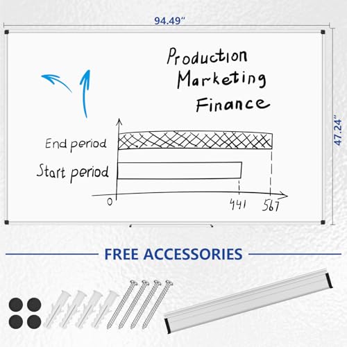 Image of XBoard Magnetic Dry Erase Board 96 x 48 Inches Wall-Mounted, 4'x8' Presentation Whiteboard with Marker Tray, Aluminum Frame White Board for School Office