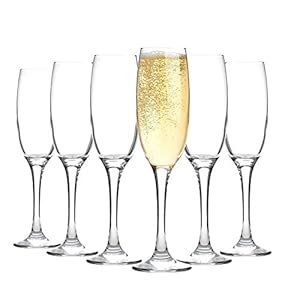 Argon Tableware Classic Champagne Flutes Set of 6-220ml Prosecco & Sparkling Wine Glasses – Elegant Tall Celebration Glassware for Weddings, Parties & Bars – Durable & Dishwasher Safe