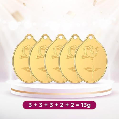 Malabar Gold & Diamonds 24K Gold Coins 13 gram | Gold Coin Pendant 24k 999 | Gold Coin cum Pendant for Birthday, Wedding, Dusshera & Diwali Gift - Combo of 5 (3g X 3U + 2g X... - Image 2