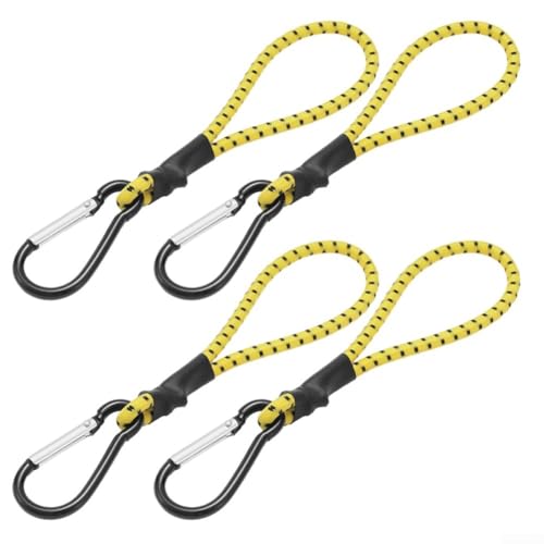 4 cuerdas elásticas para exteriores con mosquetones para instalación de tienda de campaña y soluciones de almacenamiento multiusos (amarillo)