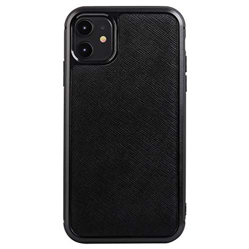 ® für iPhone 11 Echtleder Hülle, Schwarz Saffiano Leder Handyhülle, Dünn
