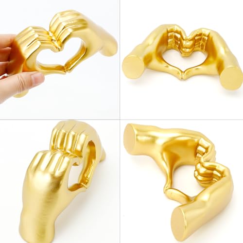 Zickupy 01 Gold Heart Hands Sculpture Heart Shape Love Finger Hand Gesture Statues Knick Knacks Home Decor For Shelves Decor Thanksgiving Valentine'S Day Gifts  thumb #5