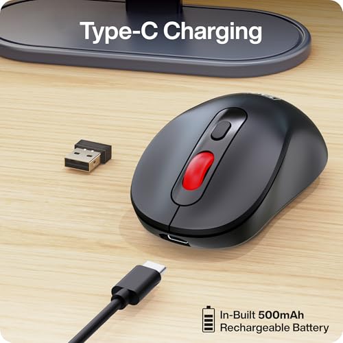 Image of TAG WM900 Black /Red Wireless Mouse, 2.4GHz + Bluetooth, Silent Clicks, 10m Range, Type-C Charging, Adjustable DPI (800 /1200 /1600), 72 Hours Usage, for PC /Mobile /Tablet, Supports Windows /Mac /Linux /iOS