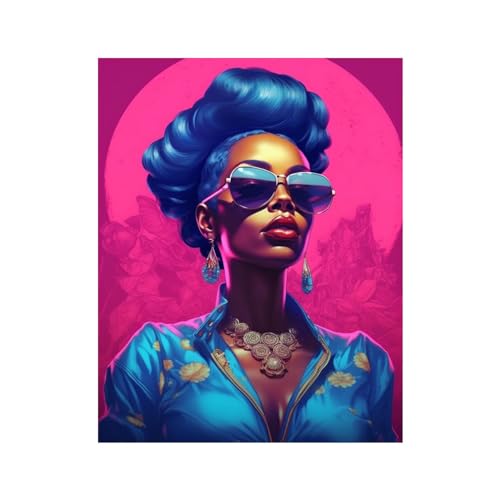 Toile femme africaine bleu marine de 60x90cm pour une decoration murale abstraite