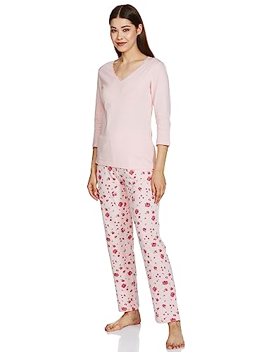 Image of Amazon Brand - Eden & Ivy Women's Cotton Regular Fit Pajama Set(ENISS22WSPSET209 Crystal Pink XL)