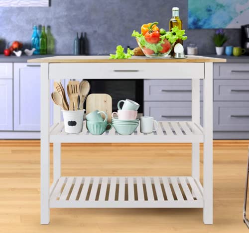 NC Leisure Home Kitchen Island, Solid American Hardwood countertop, Natural/White, 40 inches Wide (373-91) - Thumbnail 4