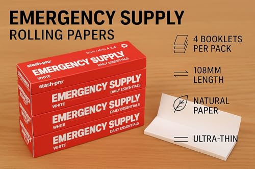 Image of Stash-Pro Emergency Supply - 4 White Rolling Papers + 4 Tips per Booklet, Pack of 4 (10 Booklets Each), - 160 Papers & Tips Total