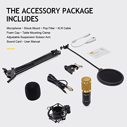 Zingyou Condenser Microphone Bundle, Bm-800 Mic Kit With Adjustable Mic Suspension Scissor Arm, Metal Shock Mount And Double-Layer Pop Filter For Studio Recording & Broadcasting (Gold) #TOP5