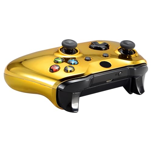 Image of eXtremeRate Chrome Gold Top Shell Front Housing Faceplate Replacement Parts with Side Rails Panel for Xbox One X & One S Controller (Model 1708)