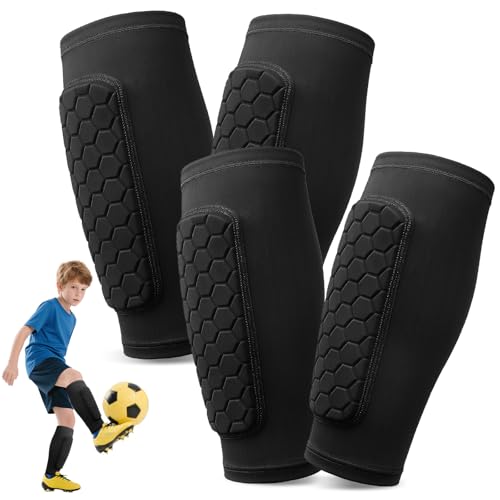 Pardofelis 2 Pares Espinilleras de Futbol para Niño Adultos, Protección de Pantorrilla Transpirable y Antideslizante, Anticolisión Celular Espinilleras de Fútbol para Jóvenes Hombre, Negro + Negro, S