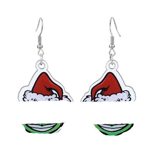 Christmas Earring Handmade Acrylic Grinchmas Drop Earring Christmas Teardrop Dangle Earrings New Year Jewelry Xmas Gift for Women