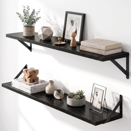 Dreamland Wall Mounted Floating Shelves Set of 2, 36x8, Black