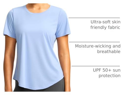 Image of Women's Short Sleeve Workout Shirts UPF 50+ Sun Protection T-Shirts Quick Dry Breathable Gym Running Hiking Tops for Women
