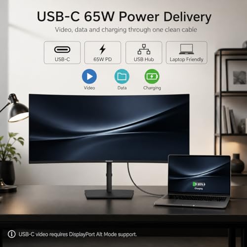 Image of Deco Gear 40 inch Curved 5K2K Nano IPS Monitor, 5120x2160 UltraWide 21:9 Display, 120Hz, 99% DCI-P3, HDR, Adaptive Sync, 65W USB-C PD, 2500R, HDMI Display Port