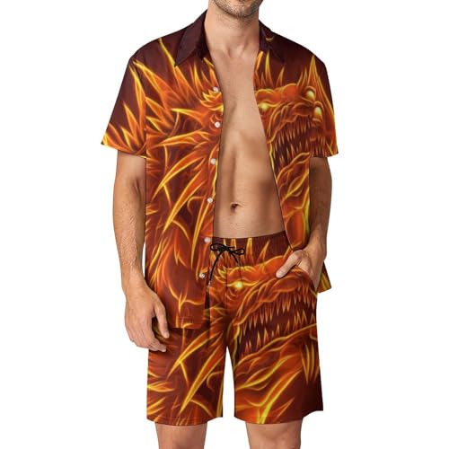 Ensemble chemise hawaïenne dragon de flamme homme idéal pour vos soirées plage