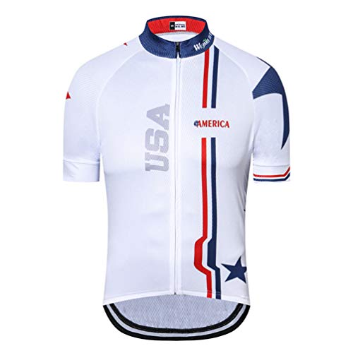 JPOJPO USA Cycling Jersey Men Short Sleeve Bike Shirts Biking Jersey Summer American Bicycle Tops with 3 Pockets Reflective