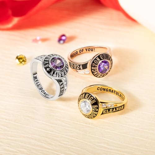 AILIN 925 Sterling Silver/Brass Class Of 2024 2025 Rings For Women Men High School Personalized Birthstone Engraved Graduation Rings College University Jewelry Gifts For Her Teacher2