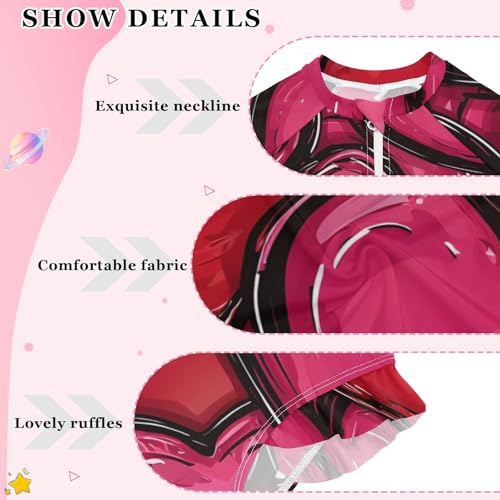 Girls One Piece Swimsuits Hearts Red Pattern Beach Swimwear Long Sleeve Bathing Suit4