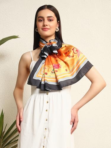 Image of Ravaiyaa - Attitude is everything Women Silk Digital Print Large Square Scarf Breathable Lightweight Neckerchief Printed Headscarf 40 inch x 40 inch Inch