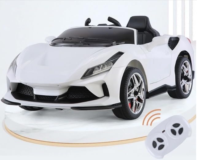 Don't Cry Toys Ferrari F8 12V Battery Operated Ride-On Car for Kids | Electric Car with Remote Control | Rechargeable Battery-Powered Toy with LED Lights, Music, and USB Port | Ages 2-8 (White)