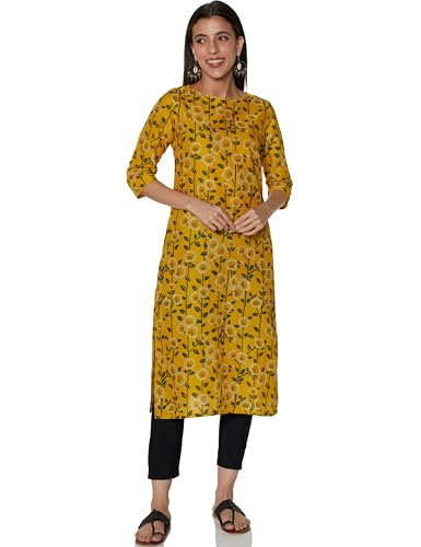 Image of BIBA Women Cotton Regular Fit Straight Printed Kurta