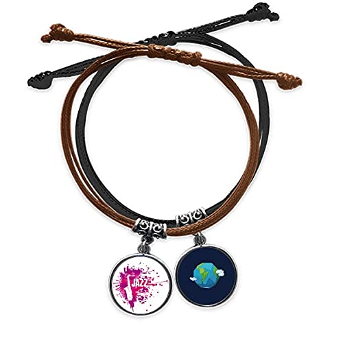 Pulsera de cuero de jazz con amuleto cultural de saxofón hecho a mano estilo retro
