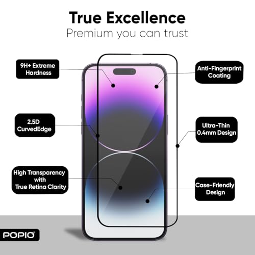 Image of POPIO Xtreme Series Pack of 2 Military-Grade Gorilla Tempered Glass for iPhone 14 Pro Max (Black) | 9H Hardness, Edge-to-Edge Coverage, Anti-Scratch