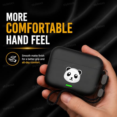 Image of Anvique Silicone Case Cover for Realme Buds T500 Pro, Shockproof Protective Earbuds Cover with Keychain Hook, Anti-Scratch Soft Silicone Skin, Full Body Protection Case (Panda Lanyard)