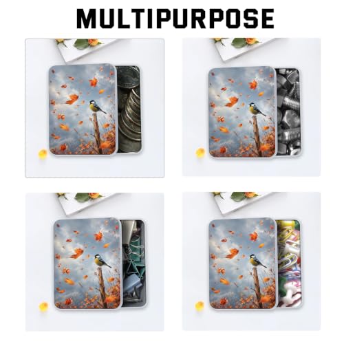 Image of Decorative Metal Tin Box with Lid,Birds Flying Autumn Organizer