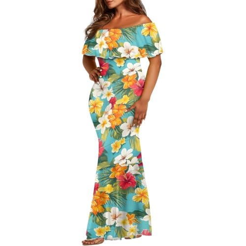 Image of Polynesian for Women S-7XL Off Shoulder Maxi Dress Hawaiian Summer Dresses