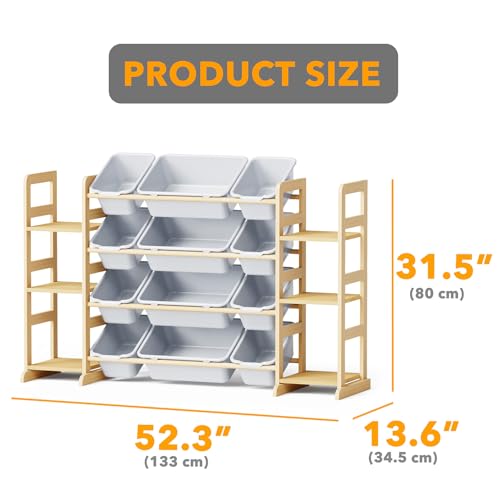 Image of SpaceAid Toy Storage Organizer with 6 Shelves and 12 Bins, Toy Organizers Storage Bookshelf, Kids Bin Shelf Toys Box Bookcase for Bedroom Playroom Organization Room Decor, Neutral Gray