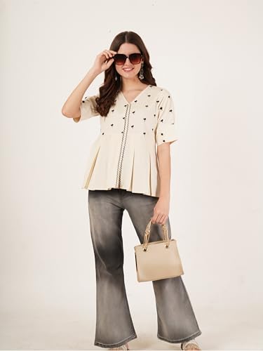 Image of Brownverse Pure Cotton Women's Embroidered Top
