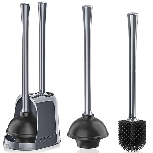 Toilet Plunger and Brush, Silicone Bowl Brush and Heavy Duty