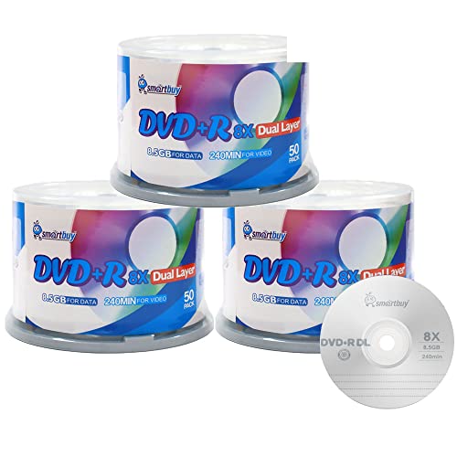 Smart Buy Logo 150 Pack DVD Plus R DVD+r Dl 8.5gb 8X Double Layer Blank Data Record 150 Discs Spindle