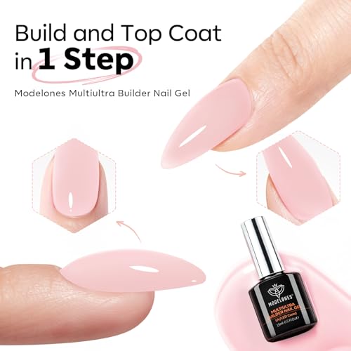Image of modelones Builder Nail Gel,No Top Coat Needed Builder for Nails Cover Nude, C-Curve Sculpting, Glossy Jelly Finish Nude Pink, No-Wipe, 9-in-One LED Lamp Cured Color Gel Polish for Quick Diy Salon