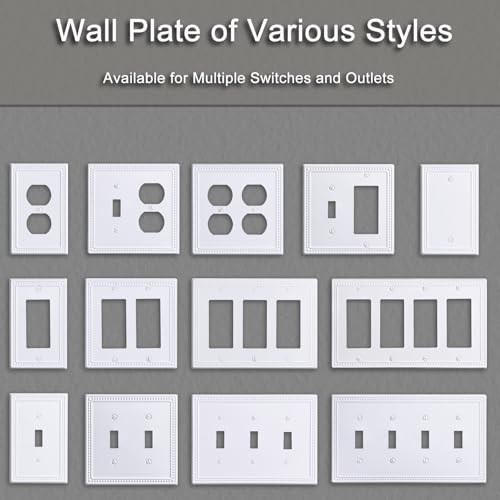 Kisrvopn Metal Wall Plates,Classic Beaded Switch Plate,Light Switch Covers,Electrical Outlet Covers,1-4 Gang Combo-Size Decorative Wall Plate Cover (3 Gang Toggle 1 Pack, White) by Kisrvopn - Image 5