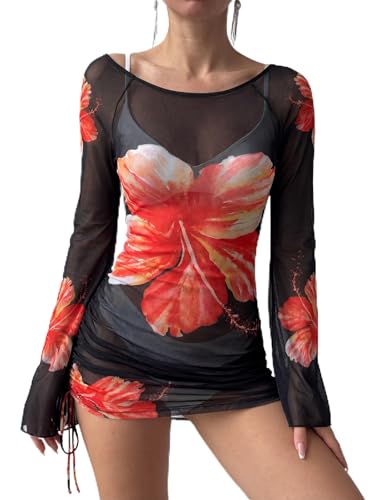Image of ZAFUL Womens Swimsuit Cover Up Dress Off Shoulder Hollow Coverup Bathing Suit Mesh Swim Beach Dress