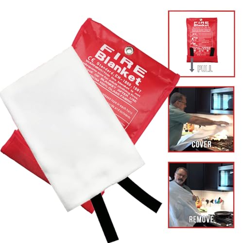 Image of Emergency Fire Blankets 2 Pack 39 inch*39 inch, Fiberglass Fire Blanket for Emergency Survival Safety, Emergency Retardant Blanket for Kitchen House Camping Car Office Warehouse, with Hooks*2 (002)