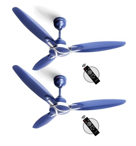 Image of LONGWAY Zephyr 1200 mm BLDC Ceiling Fan with Remote Control | BEE 5 Star Rated Energy Efficient | Ultra High Speed 3 Blade Anti-Dust Decorative Ceiling Fan (Silver Blue, Pack of 2)