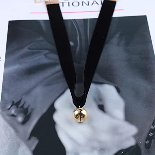 Zeshimb Punk Black Velvet Necklace Gold Bell Collar Necklace Stain Ribbon Necklace Gothic Retro Leather Necklace Vintage Velvet Choker Necklace Jewelry For Women And Girls #TOP3